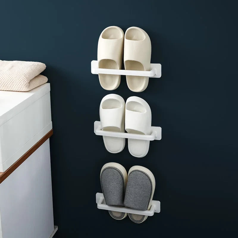 Self-Adhesive Plastic Bathroom Slippers Wall-Mounted Shoe Rack Storage Shoe Rack For Slippers Towels Multi-Purpose Pot