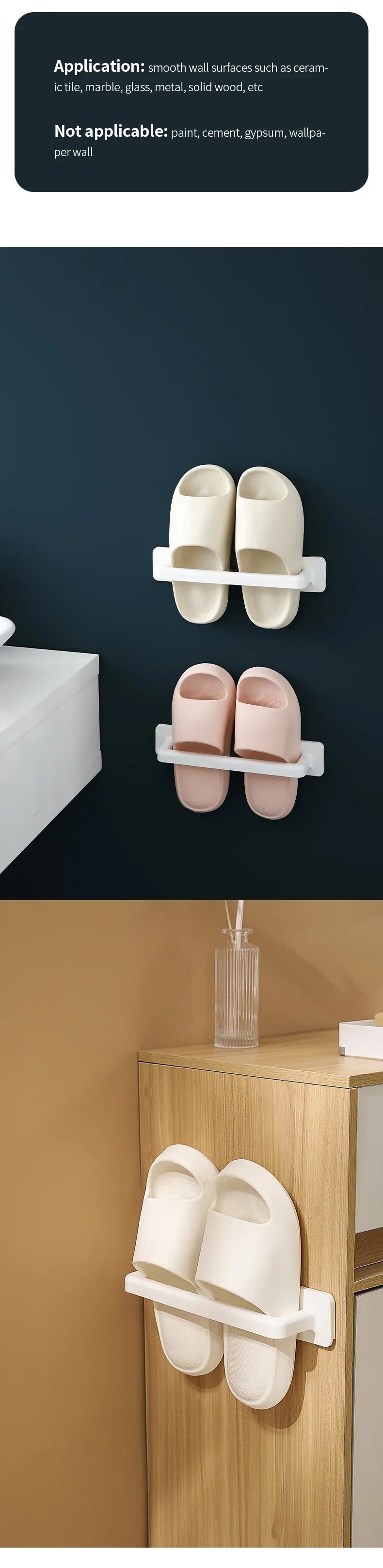 Self-Adhesive Plastic Bathroom Slippers Wall-Mounted Shoe Rack Storage Shoe Rack For Slippers Towels Multi-Purpose Pot