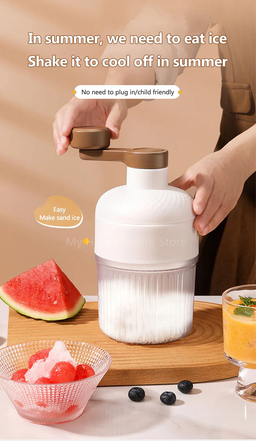 Shaved Ice Machine Mini Ice Crusher Hand Operated Shaved Ice Milkshake Maker Household Portable Small Hail Machine