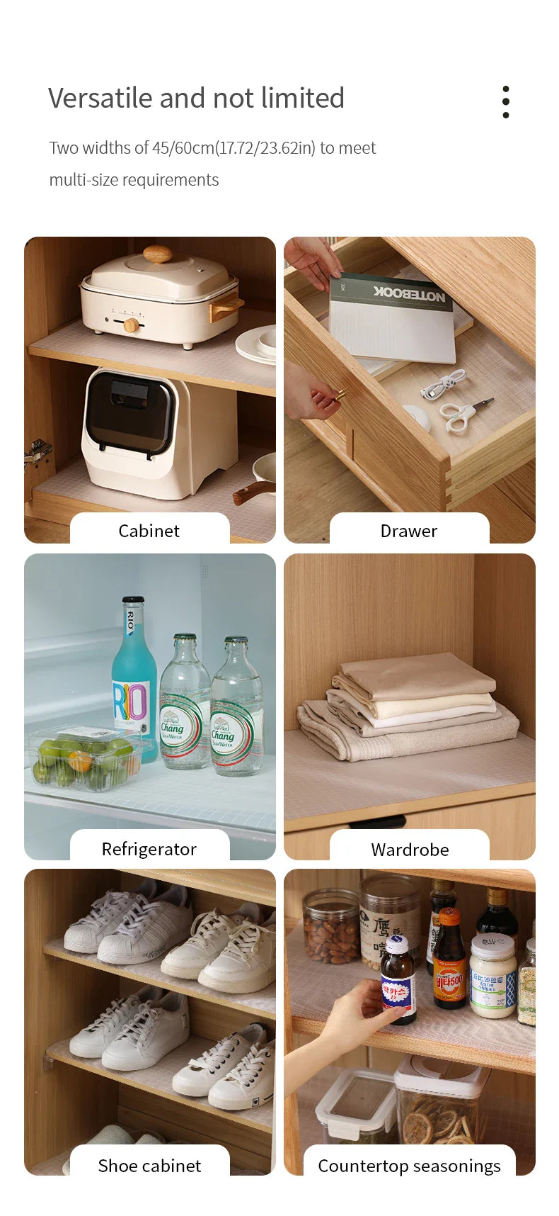 Shelf Cabinet Liner Non-Adhesive Strong Grip Non Slip Shelving Liner for Kitchen Cabinets Refrigerator Waterproof