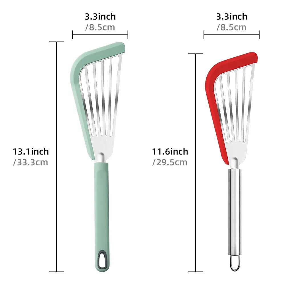 Silicone Fish Spatula Stainless Steel Slotted Turner with Soft Edge Heat Resistant Kitchen Cooking Tools Utensil