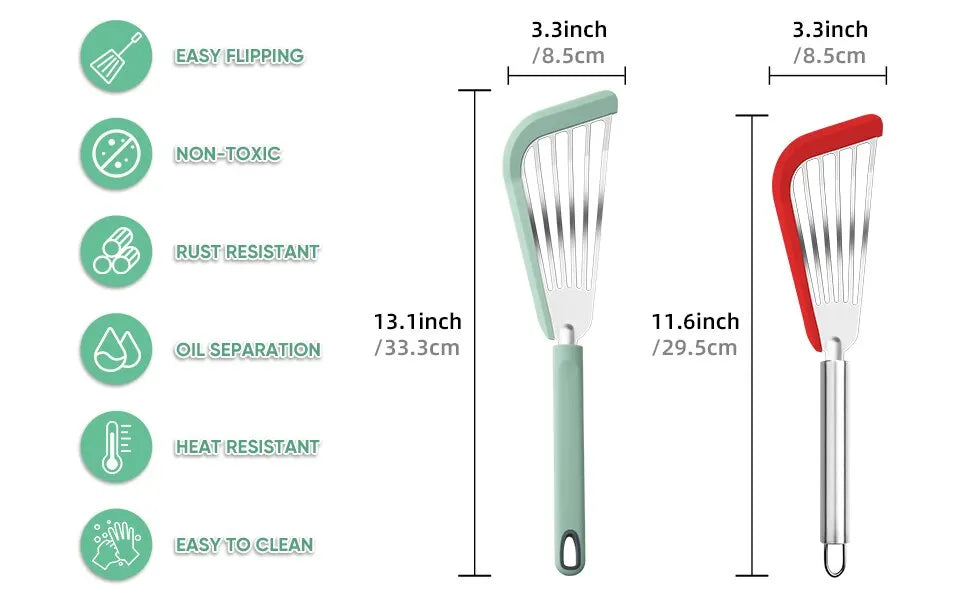 Silicone Fish Spatula Stainless Steel Slotted Turner with Soft Edge Heat Resistant Kitchen Cooking Tools Utensil