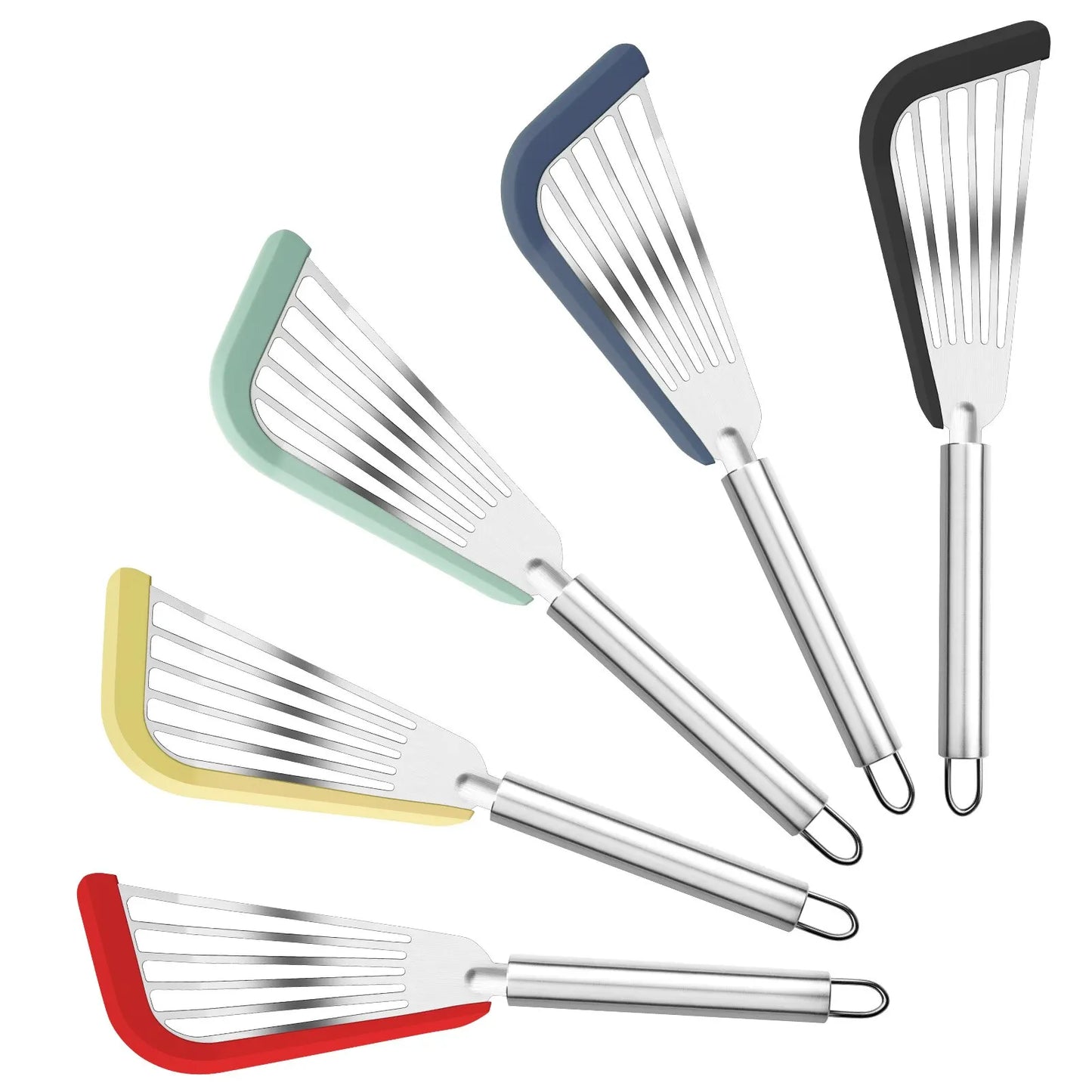 Silicone Fish Spatula Stainless Steel Slotted Turner with Soft Edge Heat Resistant Kitchen Cooking Tools Utensil