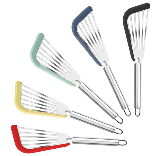 Silicone Fish Spatula Stainless Steel Slotted Turner with Soft Edge Heat Resistant Kitchen Cooking Tools Utensil