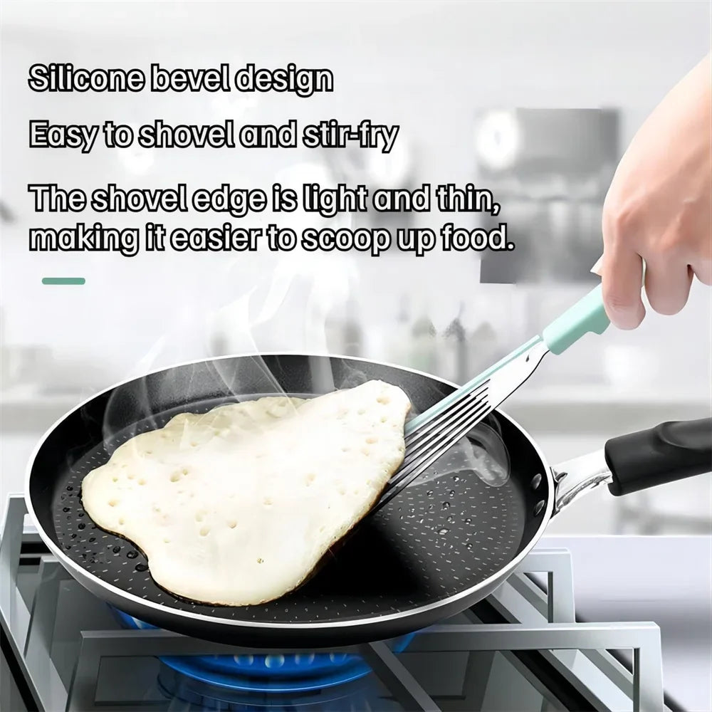 Silicone Spatula Fish Frying Spatula Stainless Steel Non-stick Spatula Soft Edge Steak Pancake Flipping Spatula Cooking