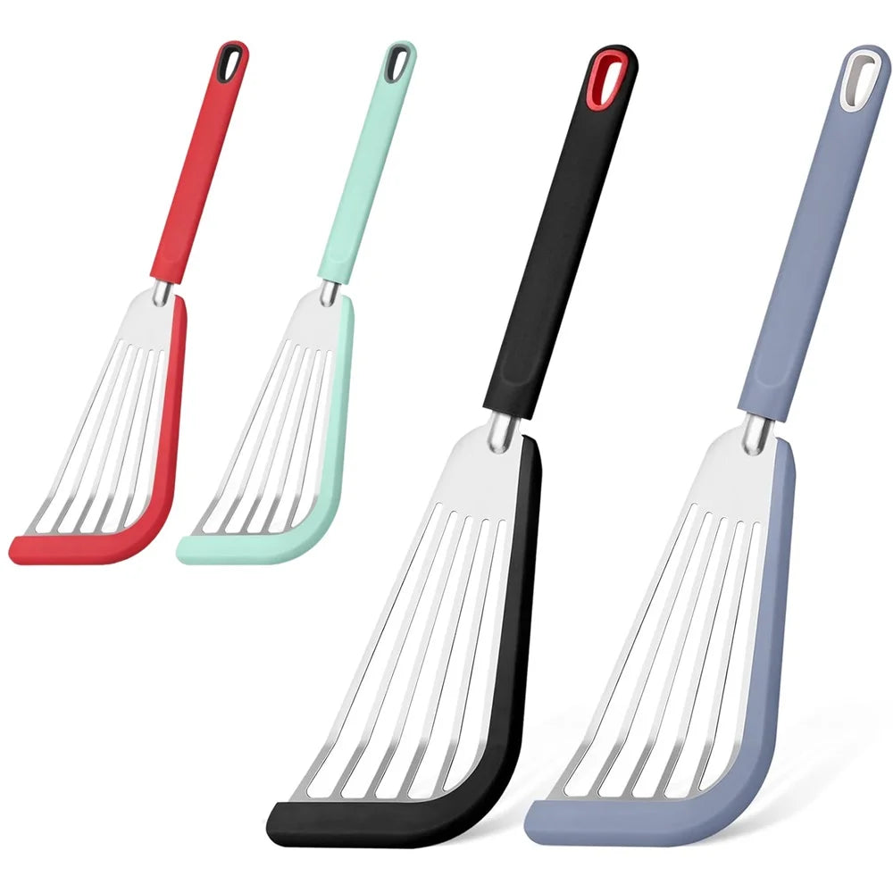 Silicone Spatula Fish Frying Spatula Stainless Steel Non-stick Spatula Soft Edge Steak Pancake Flipping Spatula Cooking