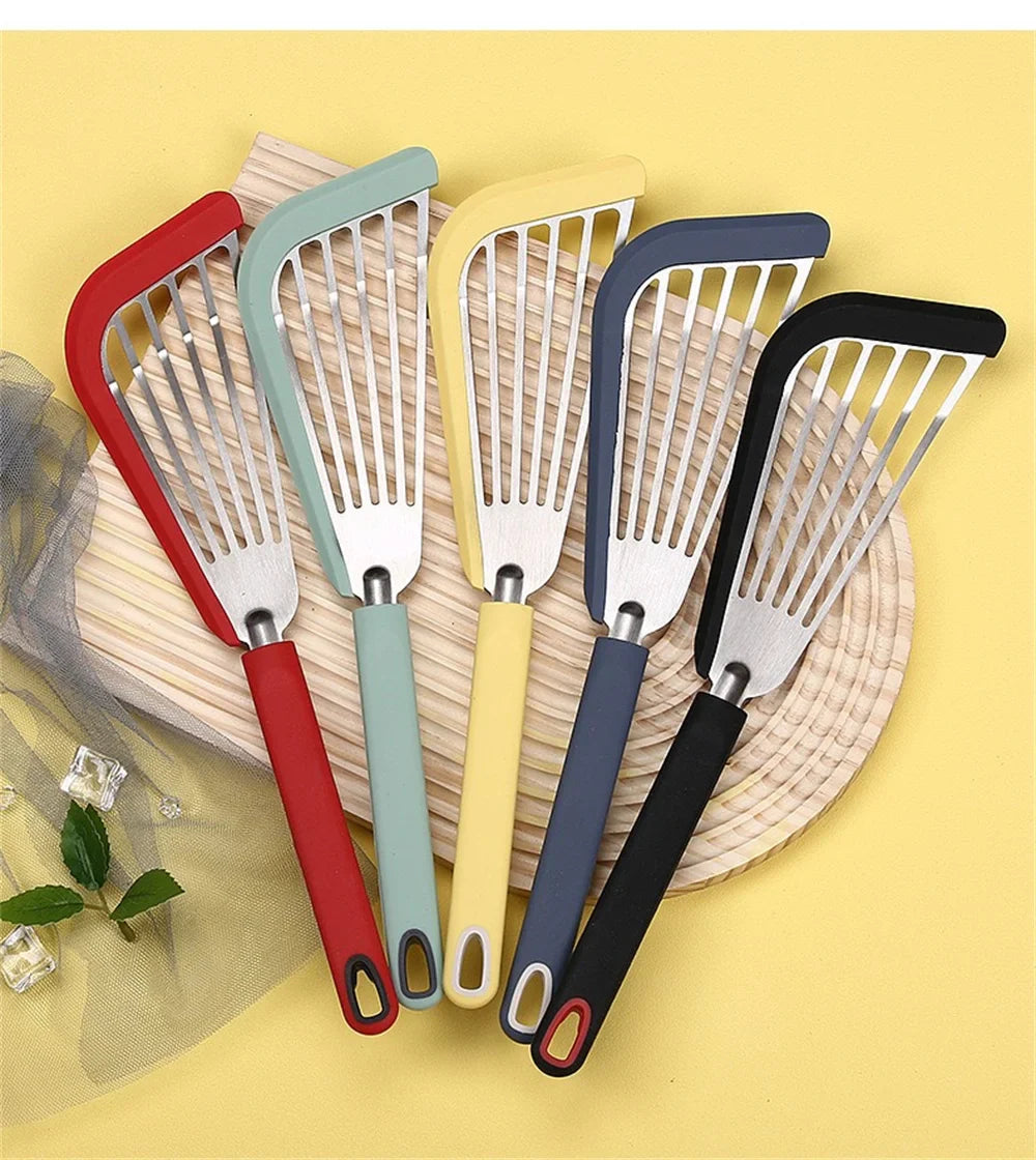 Silicone Spatula Fish Frying Spatula Stainless Steel Non-stick Spatula Soft Edge Steak Pancake Flipping Spatula Cooking