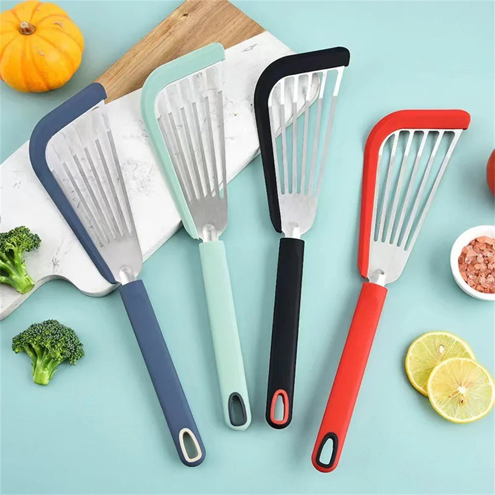 Silicone Spatula Fish Frying Spatula Stainless Steel Non-stick Spatula Soft Edge Steak Pancake Flipping Spatula Cooking