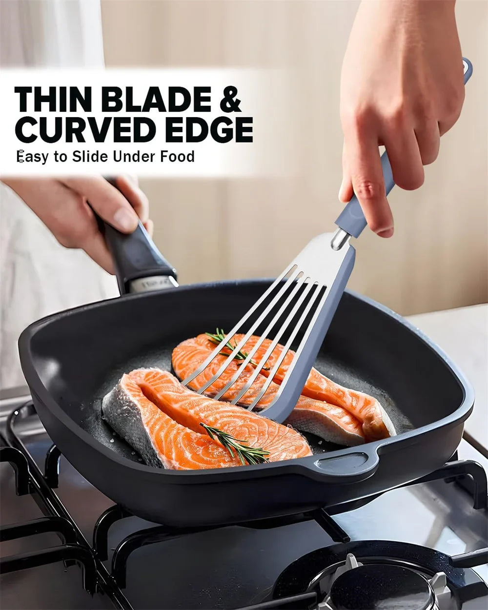 Silicone Spatula Fish Frying Spatula Stainless Steel Non-stick Spatula Soft Edge Steak Pancake Flipping Spatula Cooking