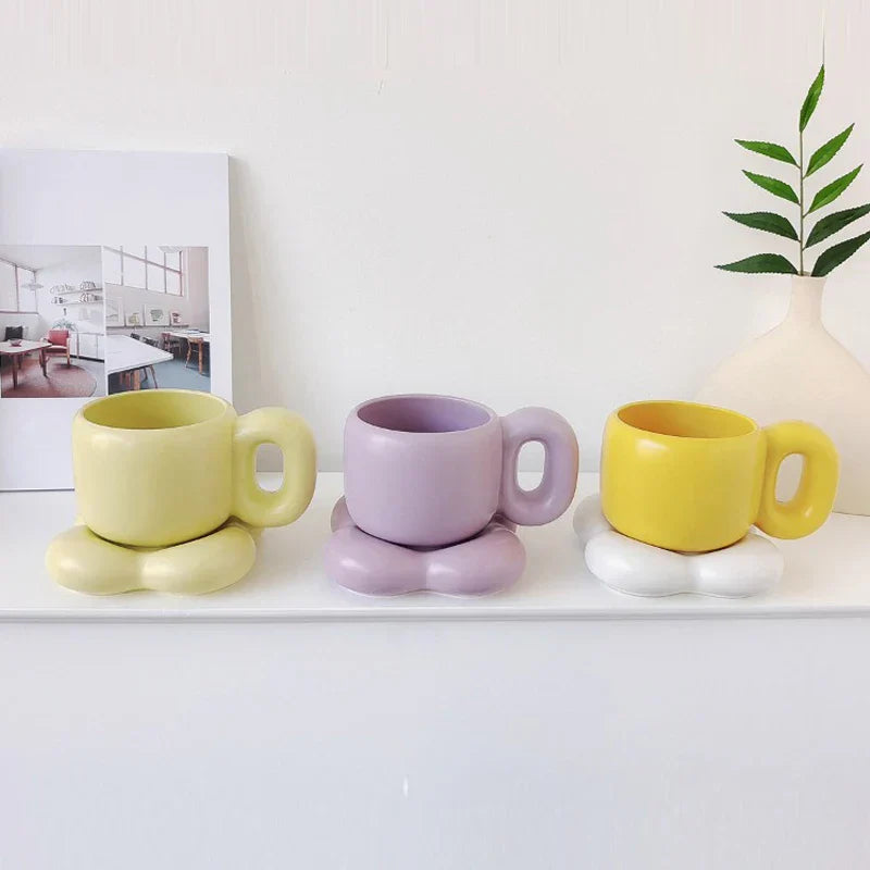 Simple Style Ceramic Coffee Cup with Cup and Saucer Breakfast Oatmeal Mug Office Water Cup Dim Sum Dinner Plate