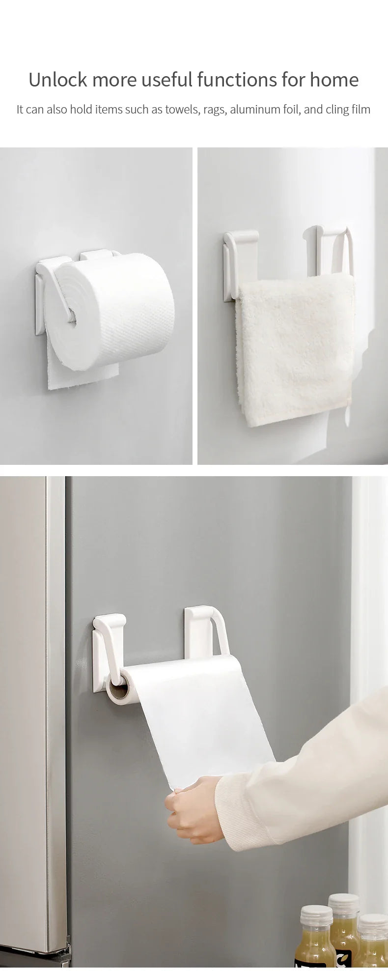 Simple Toilet Paper Holder Kitchen Refrigerator Magnet Wall-Mounted Magnetic Storage Rack Cling Film Hanger - WHITE