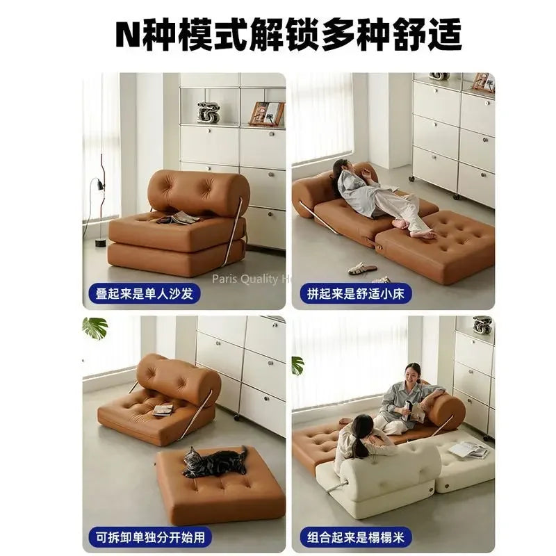 Single Sofa Living Room Beancurd Block Cat Claw Leather Sofa Bed Folding Dual Purpose Cream Wind Lazy Sofa