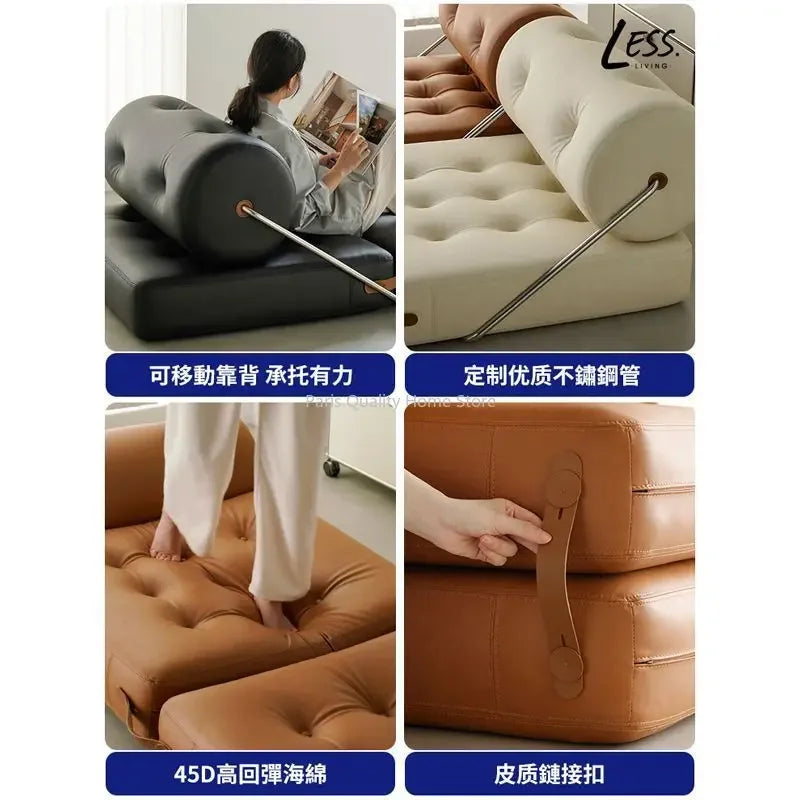 Single Sofa Living Room Beancurd Block Cat Claw Leather Sofa Bed Folding Dual Purpose Cream Wind Lazy Sofa