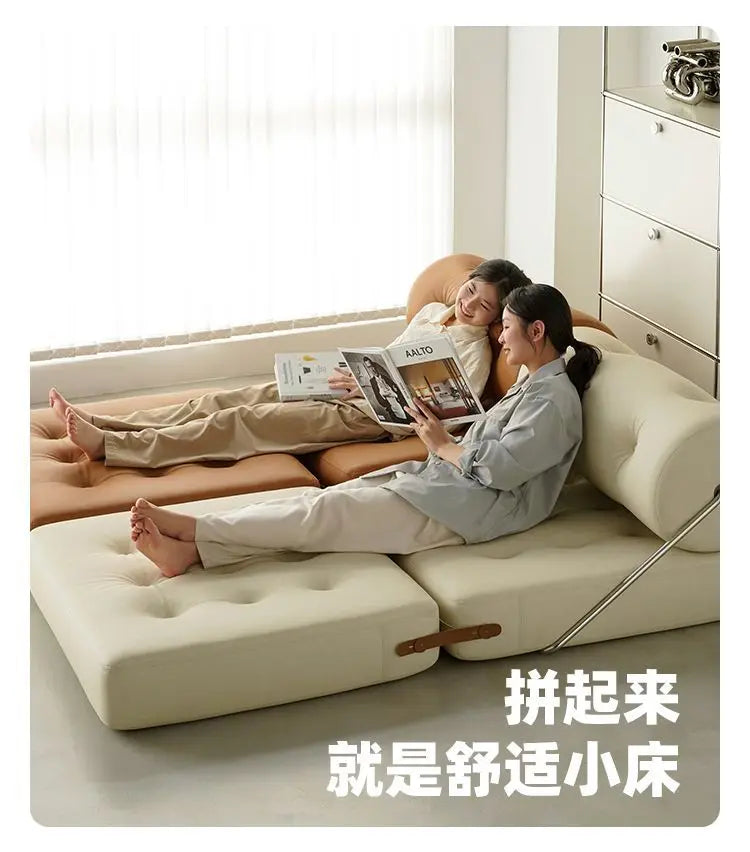 Single Sofa Living Room Beancurd Block Cat Claw Leather Sofa Bed Folding Dual Purpose Cream Wind Lazy Sofa