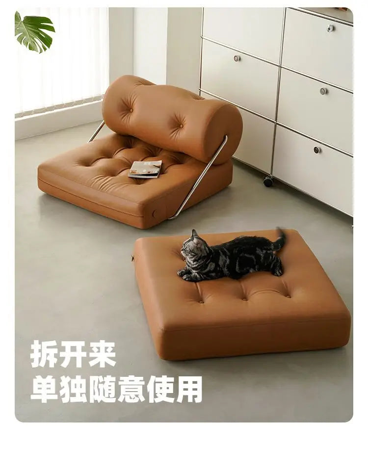 Single Sofa Living Room Beancurd Block Cat Claw Leather Sofa Bed Folding Dual Purpose Cream Wind Lazy Sofa