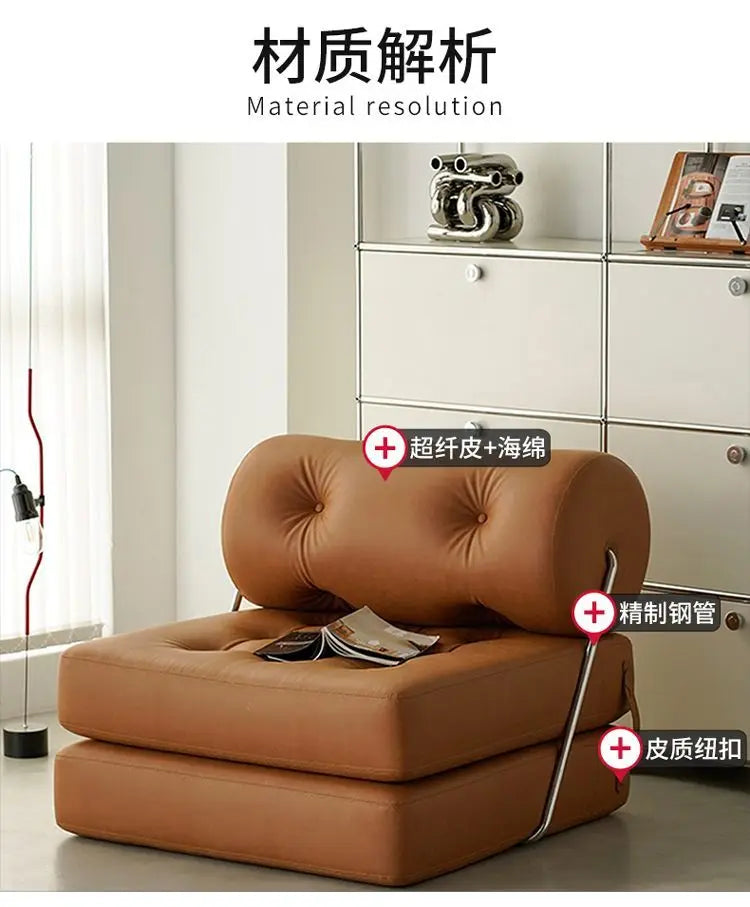 Single Sofa Living Room Beancurd Block Cat Claw Leather Sofa Bed Folding Dual Purpose Cream Wind Lazy Sofa