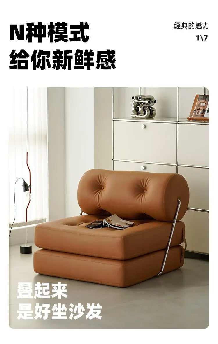 Single Sofa Living Room Beancurd Block Cat Claw Leather Sofa Bed Folding Dual Purpose Cream Wind Lazy Sofa