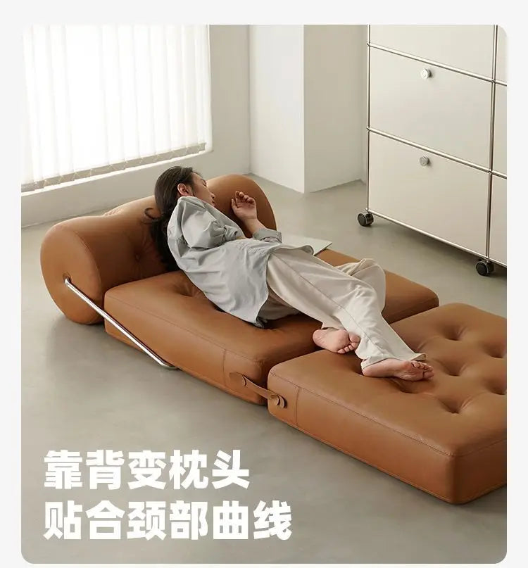 Single Sofa Living Room Beancurd Block Cat Claw Leather Sofa Bed Folding Dual Purpose Cream Wind Lazy Sofa