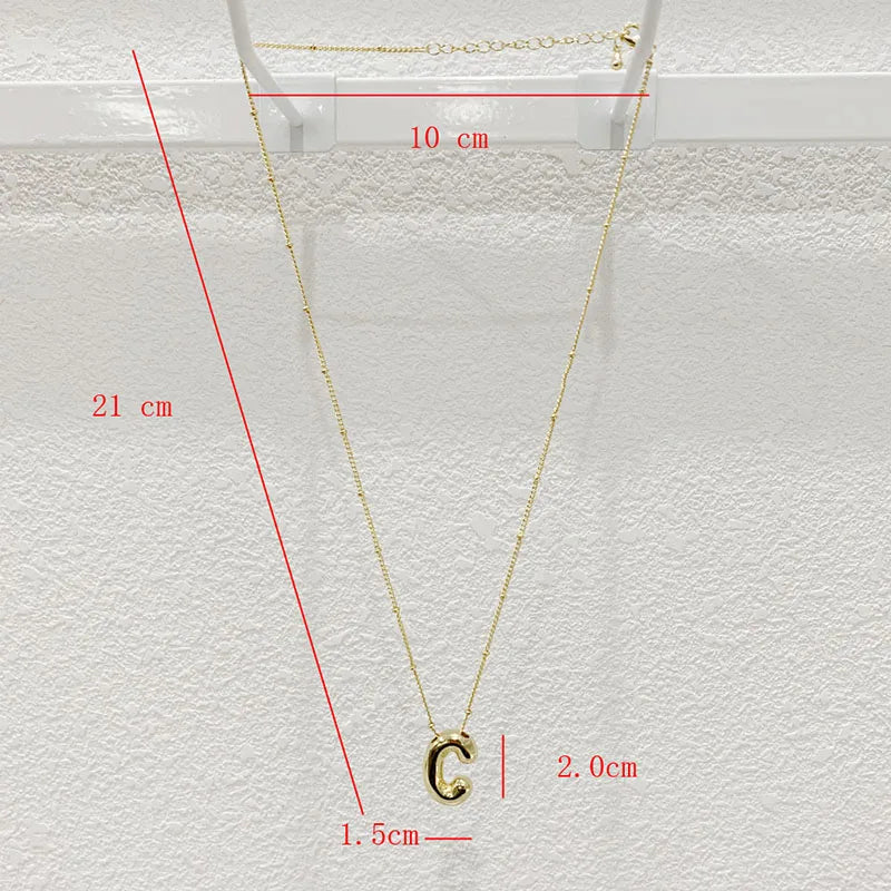 Smooth Chunky Bubble letter Initial Pendant Necklace Women Personality Jewelry Gold Color Balloon 26 Letter Necklaces