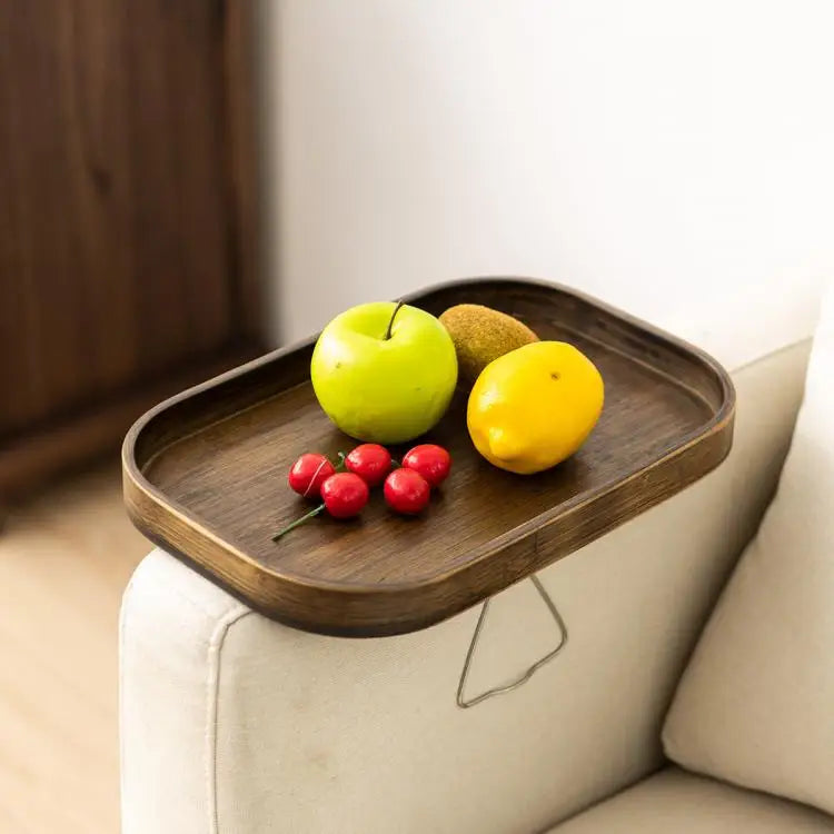 Sofa Armrest Table Living Room Sofa Side Wooden Storage Tray Snack Tea Coffee Tray Multifunction Clip-On Bamboo Storage