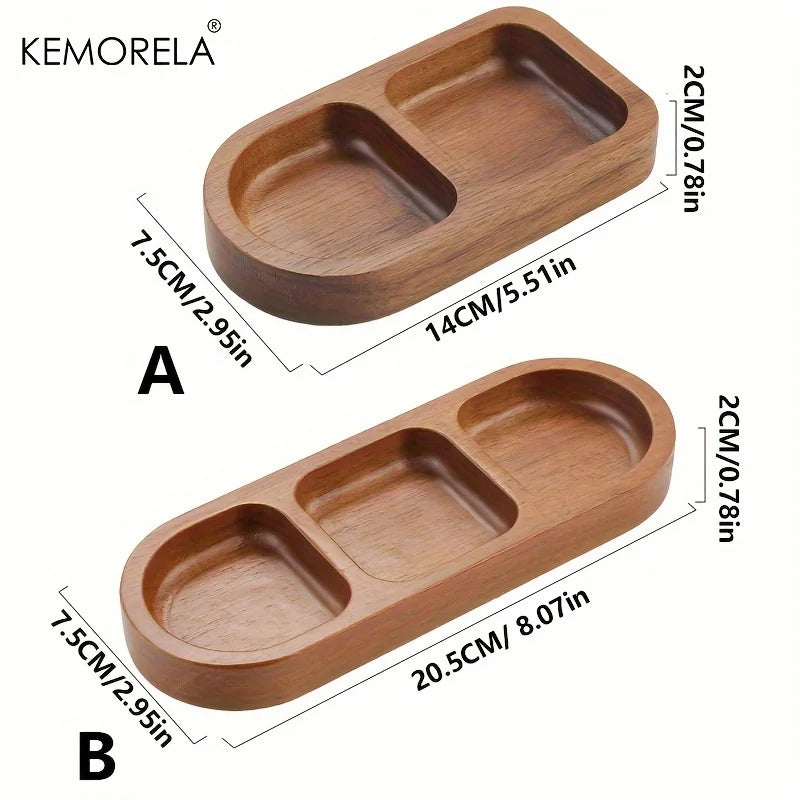 Solid Wood Rectangle Tray 2/3 Grid Condiment Plate Breakfast Food Sushi Bread Dessert Sauce Plate Kitchen Dinner