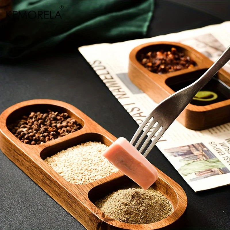 Solid Wood Rectangle Tray 2/3 Grid Condiment Plate Breakfast Food Sushi Bread Dessert Sauce Plate Kitchen Dinner