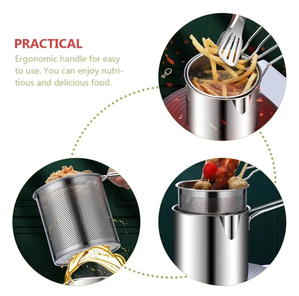 Stainless Steel Deep Fryer With Frying Basket Multifunctional Small Pot Kitchen Specific Frying Chicken And Other