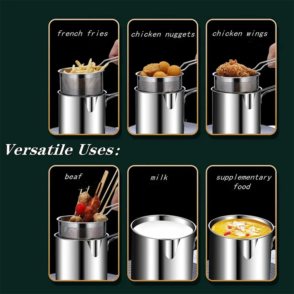 Stainless Steel Deep Fryer With Frying Basket Multifunctional Small Pot Kitchen Specific Frying Chicken And Other