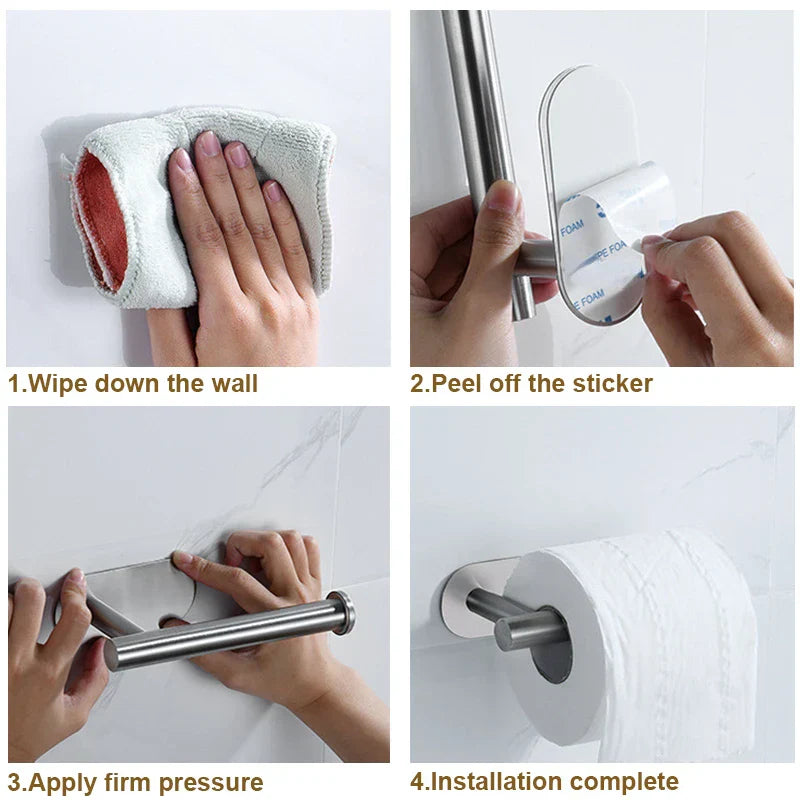 Stainless Steel Paper Towel Holder Adhesive Toilet Roll Paper Holder No Hole Punch Kitchen Bathroom Toilet Lengthen