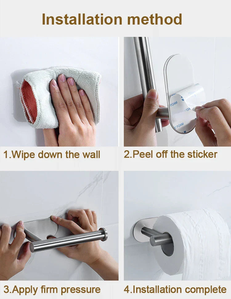 Stainless Steel Paper Towel Holder Adhesive Toilet Roll Paper Holder No Hole Punch Kitchen Bathroom Toilet Lengthen