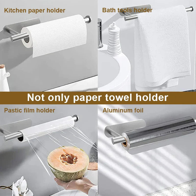 Stainless Steel Paper Towel Holder Adhesive Toilet Roll Paper Holder No Hole Punch Kitchen Bathroom Toilet Lengthen