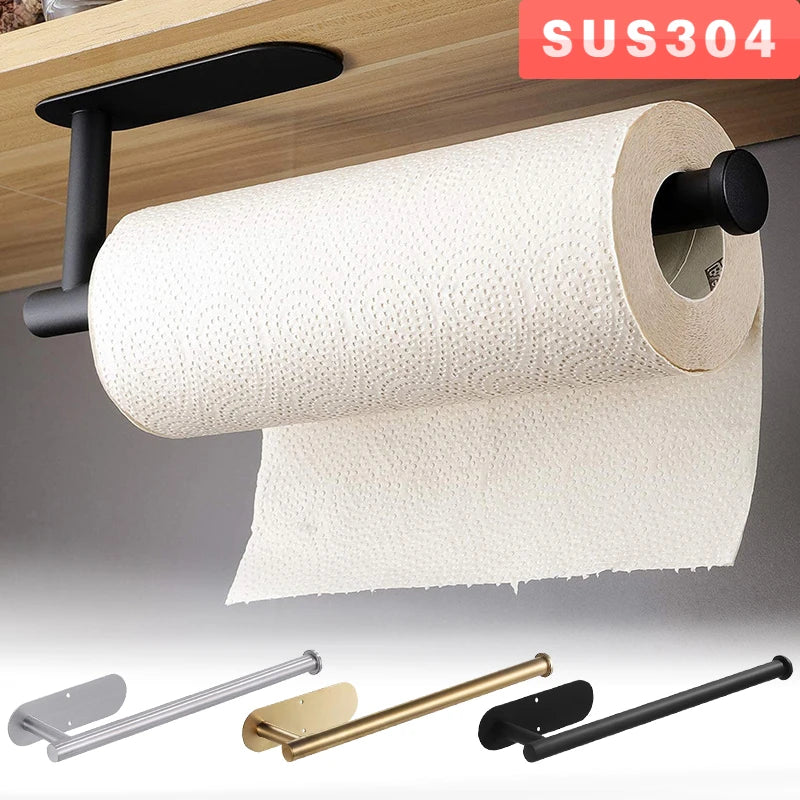 Stainless Steel Paper Towel Holder Adhesive Toilet Roll Paper Holder No Hole Punch Kitchen Bathroom Toilet Lengthen