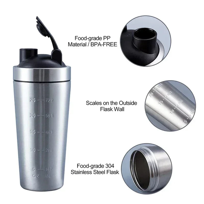 Stainless Steel Protein Shaker Cup Portable Fitness Sports Mug Nutrition Shakers Cup Water Bottles Water Cup Portable