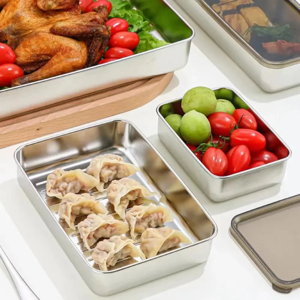 Stainless Steel Refrigerator Meat Storage Box Food Storage Containers with Lid Refrigerator Organizer Container Kitchen