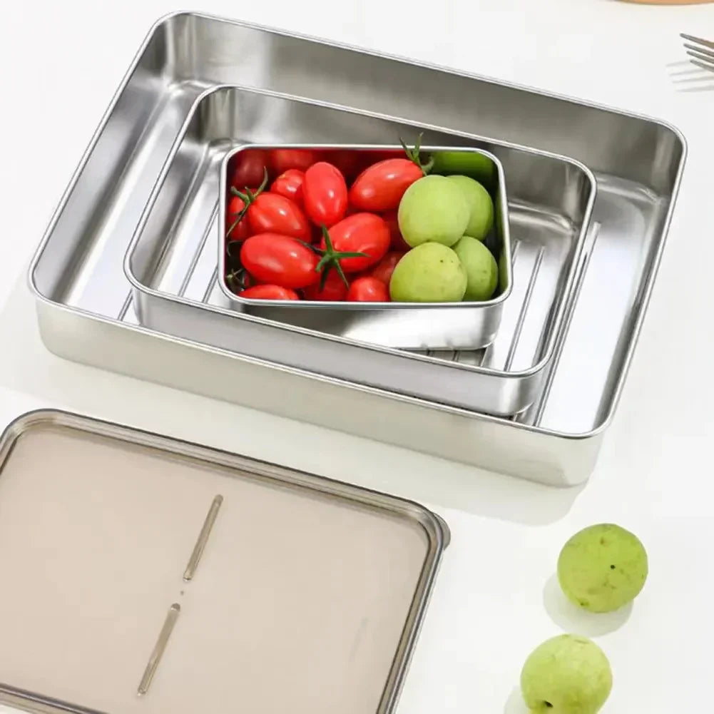 Stainless Steel Refrigerator Meat Storage Box Food Storage Containers with Lid Refrigerator Organizer Container Kitchen