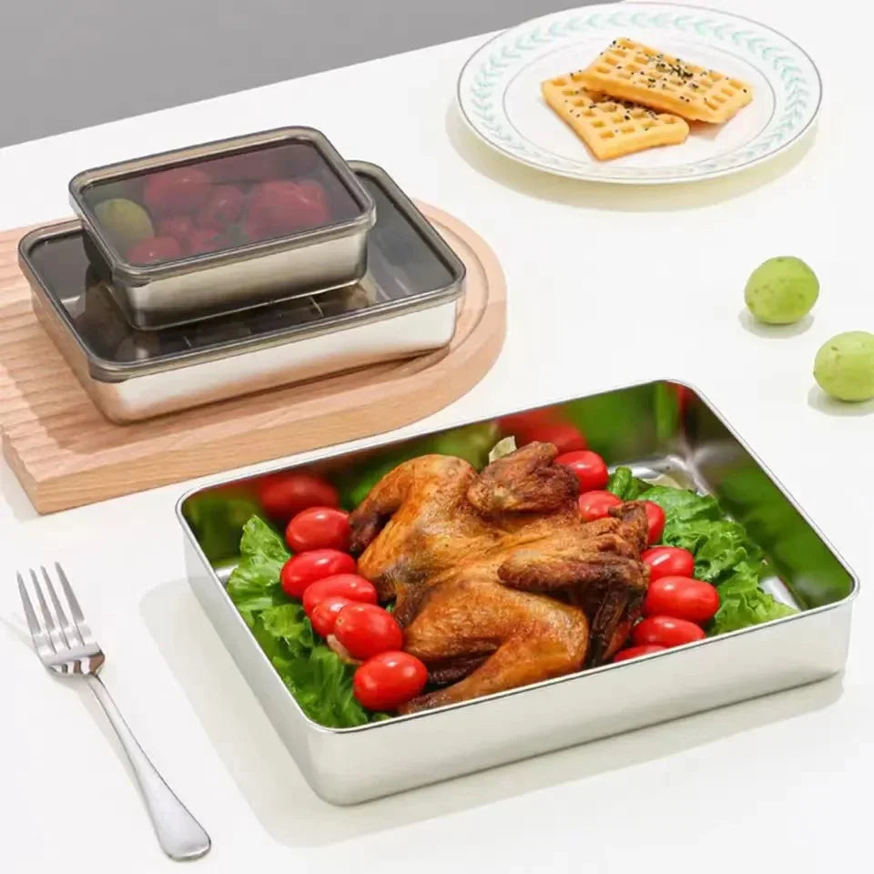 Stainless Steel Refrigerator Meat Storage Box Food Storage Containers with Lid Refrigerator Organizer Container Kitchen