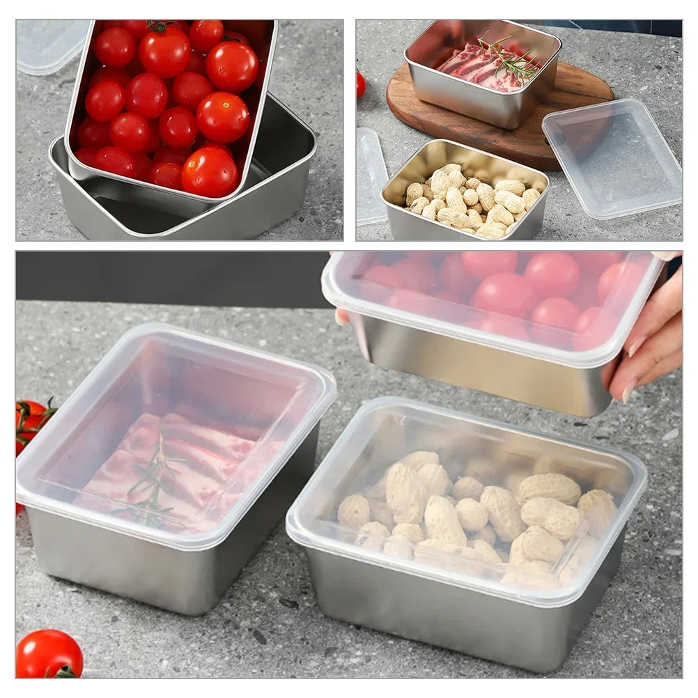 Stainless Steel Refrigerator Meat Storage Box Food Storage Containers with Lid Refrigerator Organizer Container Kitchen