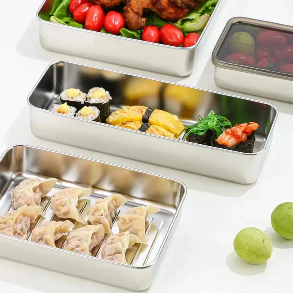 Stainless Steel Refrigerator Meat Storage Box Food Storage Containers with Lid Refrigerator Organizer Container Kitchen