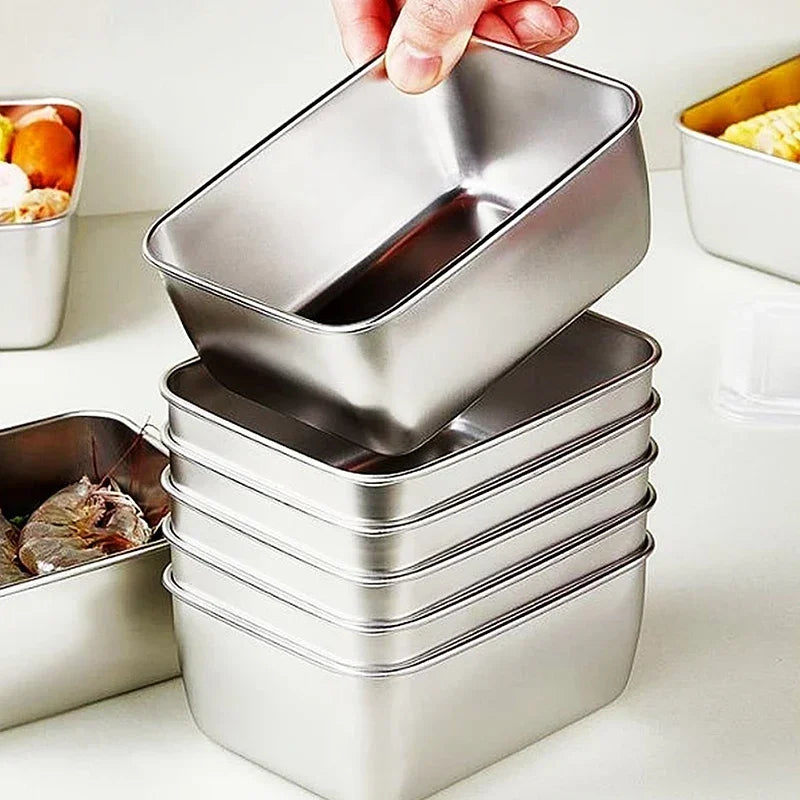 Stainless Steel Refrigerator Meat Storage Box Food Storage Containers with Lid Refrigerator Organizer Container Kitchen