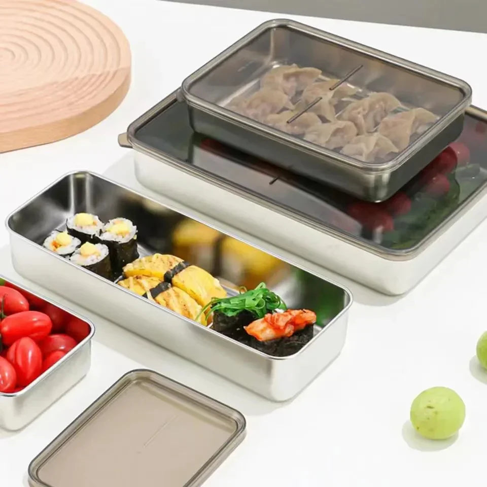 Stainless Steel Refrigerator Meat Storage Box Food Storage Containers with Lid Refrigerator Organizer Container Kitchen