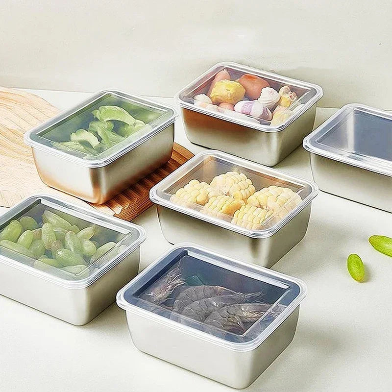 Stainless Steel Refrigerator Meat Storage Box Food Storage Containers with Lid Refrigerator Organizer Container Kitchen