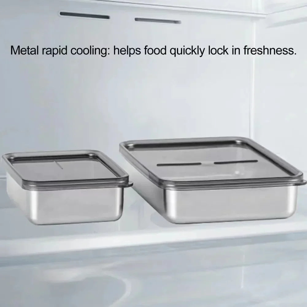 Stainless Steel Refrigerator Meat Storage Box Food Storage Containers with Lid Refrigerator Organizer Container Kitchen