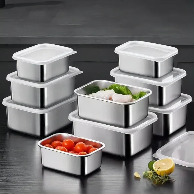 Stainless Steel Refrigerator Meat Storage Box Food Storage Containers with Lid Refrigerator Organizer Container Kitchen