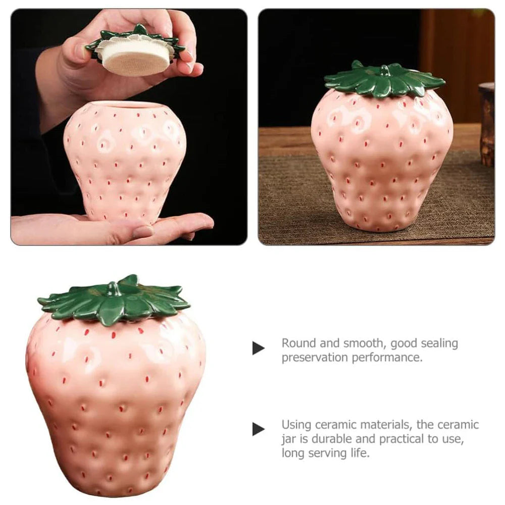 Strawberry shaped ceramic jar food storage jar tea jar sealed tea coffee jar spice nut snack sugar salt storage jar