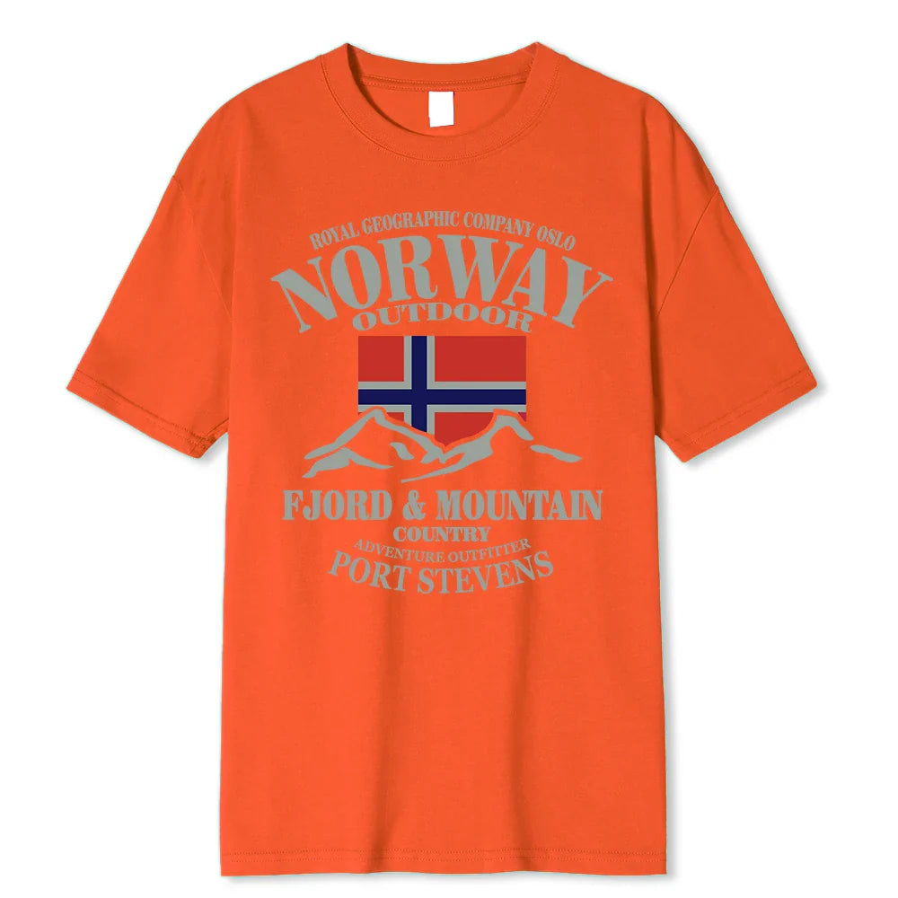 Summer Norway Flag Fjord Mountain T Shirt Crazy Hip Hop Men’s Shirt Cotton Crewneck Plus Size Short Sleeve Funny