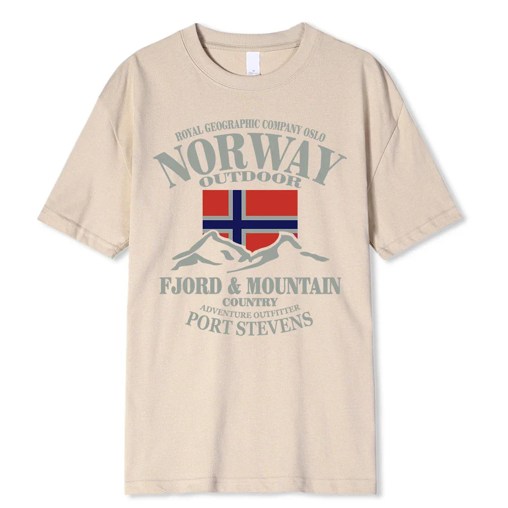 Summer Norway Flag Fjord Mountain T Shirt Crazy Hip Hop Men’s Shirt Cotton Crewneck Plus Size Short Sleeve Funny