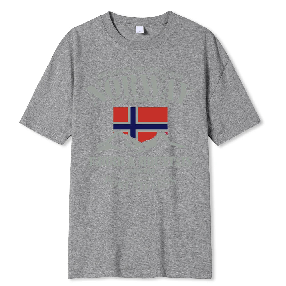 Summer Norway Flag Fjord Mountain T Shirt Crazy Hip Hop Men’s Shirt Cotton Crewneck Plus Size Short Sleeve Funny