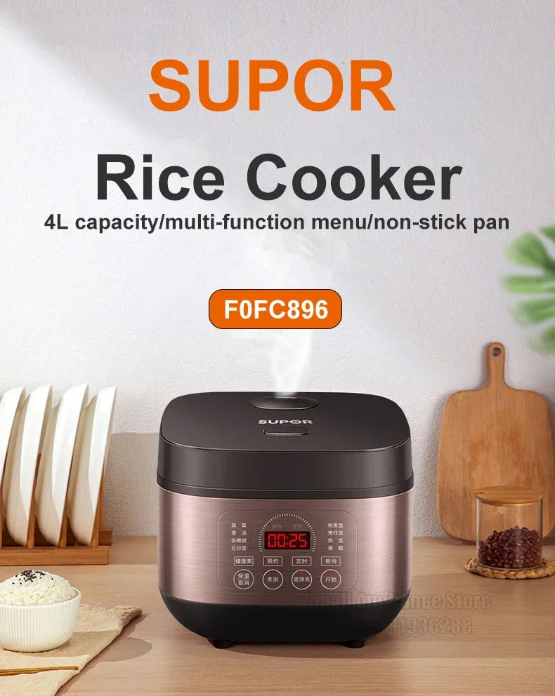 SUPOR 4L Rice Cooker Automatic Household Kitchen Electric Cooking Machine 2-8 People Food Warmer Steamer For Dormitory