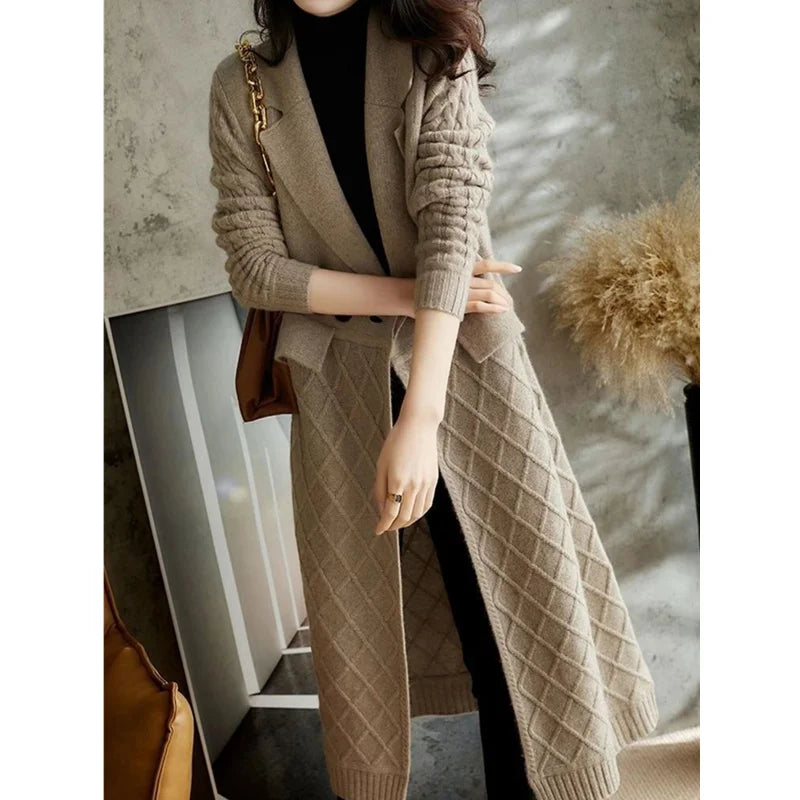 Temperament long over knee cashmere cardigan female autumn winter loose Korean version of thin wool overcoat sweater