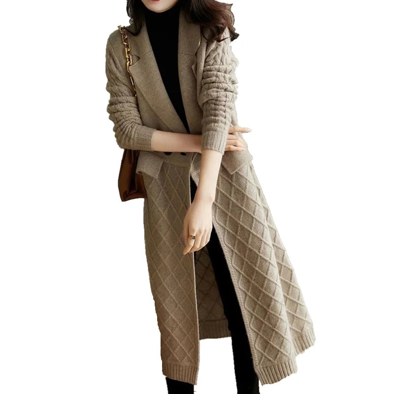 Temperament long over knee cashmere cardigan female autumn winter loose Korean version of thin wool overcoat sweater